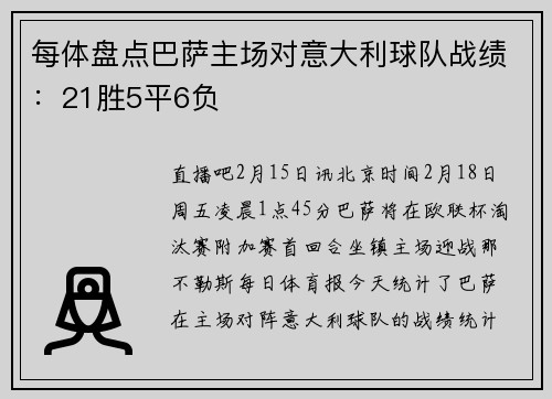 每体盘点巴萨主场对意大利球队战绩：21胜5平6负