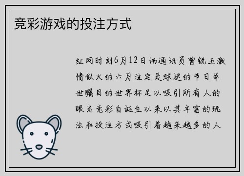 竞彩游戏的投注方式