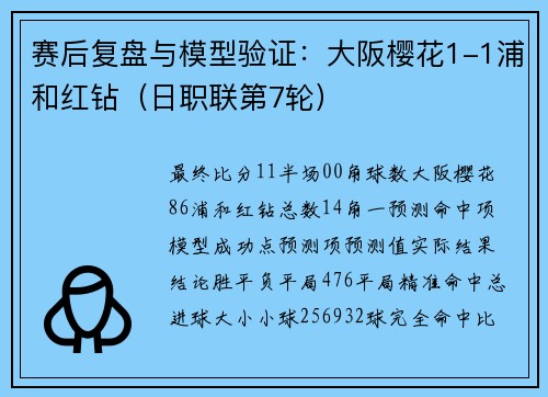 赛后复盘与模型验证：大阪樱花1-1浦和红钻（日职联第7轮）
